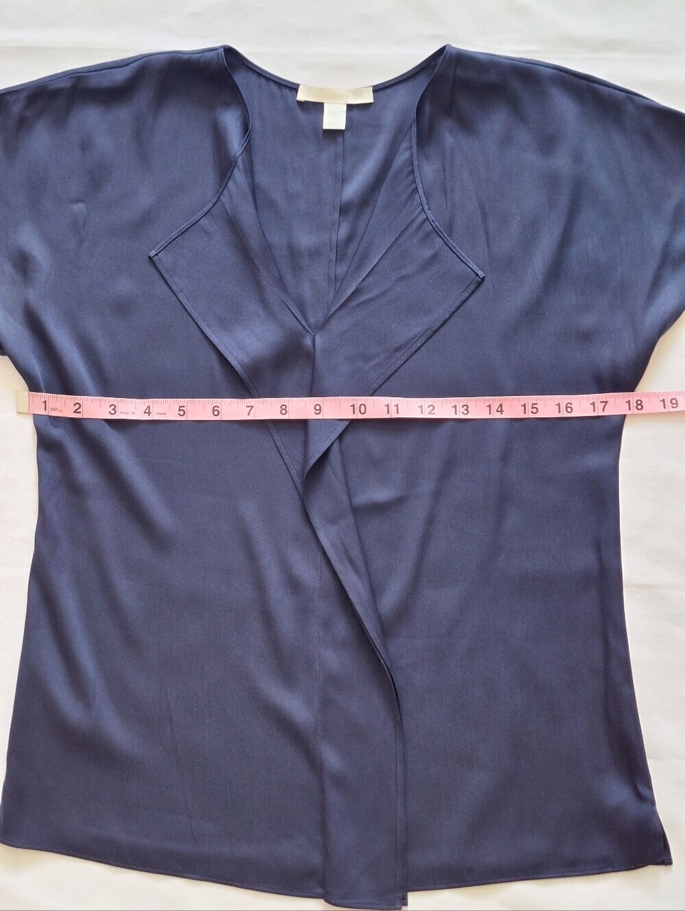 SILK Boss Navy Satin Drape-Front Blouse - Picture 4 of 7